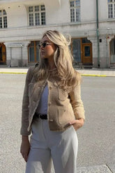 Liana's Fitted Button-Front Tweed Cropped Blazer