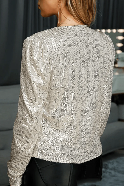 Liana's Collarless Sequin Open-Front Blazer
