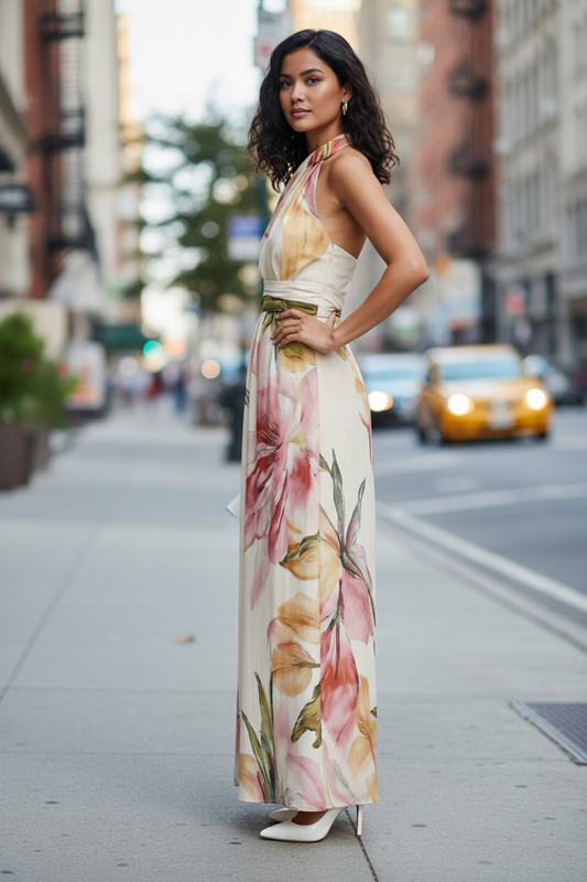 Liana's Halter Neck Floral Print Maxi Dress