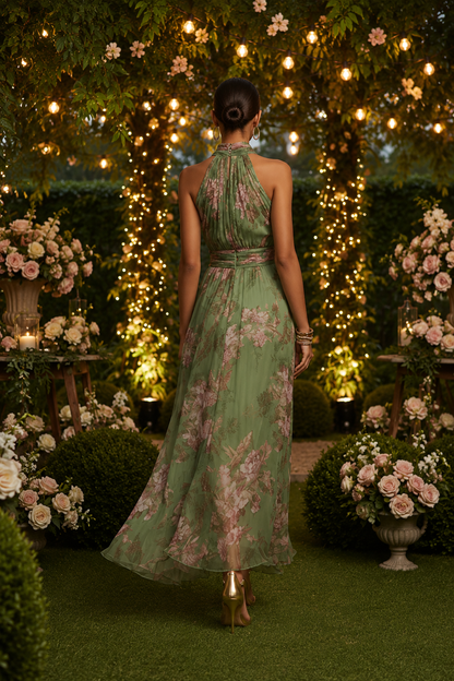 Liana's Halter Neck Floral Print Maxi Dress