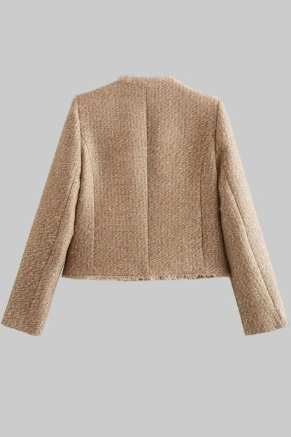 Liana's Fitted Button-Front Tweed Cropped Blazer