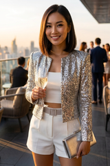 Liana's Collarless Sequin Open-Front Blazer