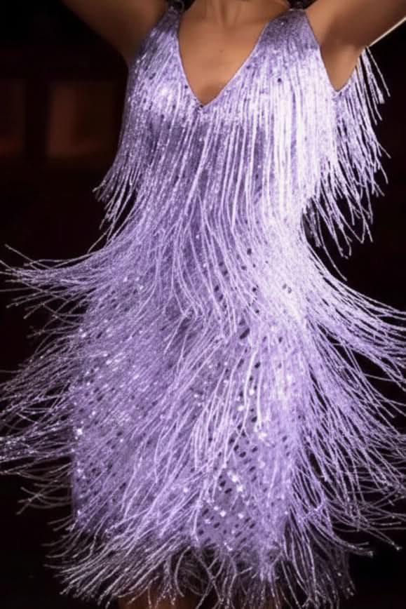 Liana's V-Neck Fringe Sequin A-Line Mini Dress
