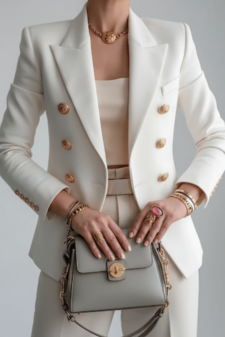 Liana's Peak Lapel Gold Button Blazer