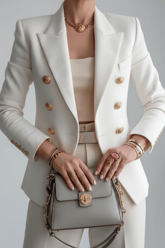 Liana's Peak Lapel Gold Button Blazer