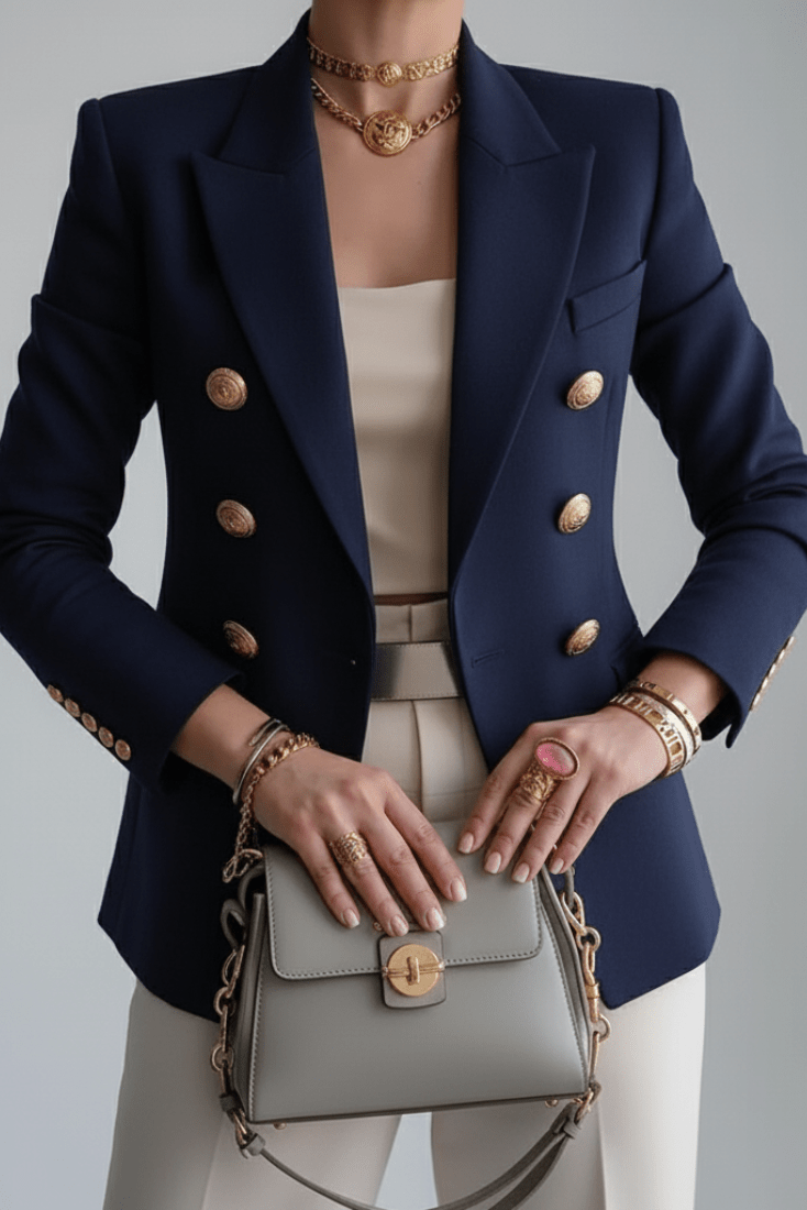 Liana's Peak Lapel Gold Button Blazer